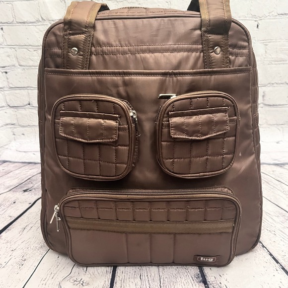 LUG Puddle Jumper Quilted Brown Multi Compartment Carryall Shoulder Bag Tote - Picture 3 of 12